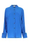Quira Split Back Shirt With Unique Collar And Buttoned Cuffs In Blue