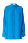 Quira Split Back Shirt With Unique Collar And Buttoned Cuffs In Blue