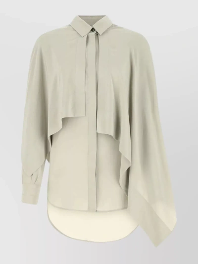 Quira Silk Blouse With Flounces And Asymmetric Hem In Beige