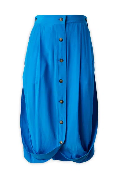 Quira High-waisted Buttoned Silk Skirt In Blue