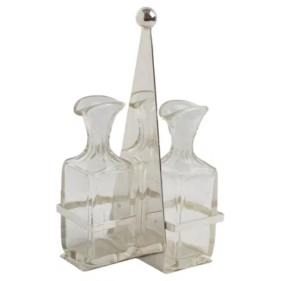 Pre-owned Quist Silver Company Art Deco Modernist Silver Plate And Crystal Cruet Server By Quist, Circa 1930