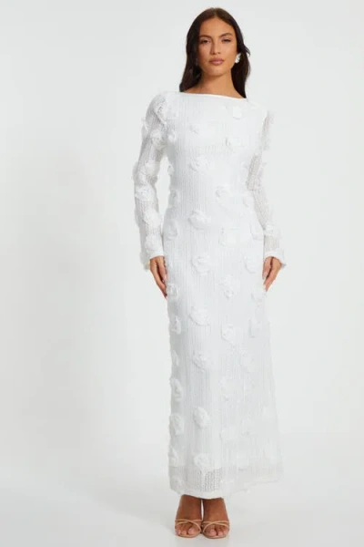 Quiz 3d Floral Knit Maxi Dress Dress In White