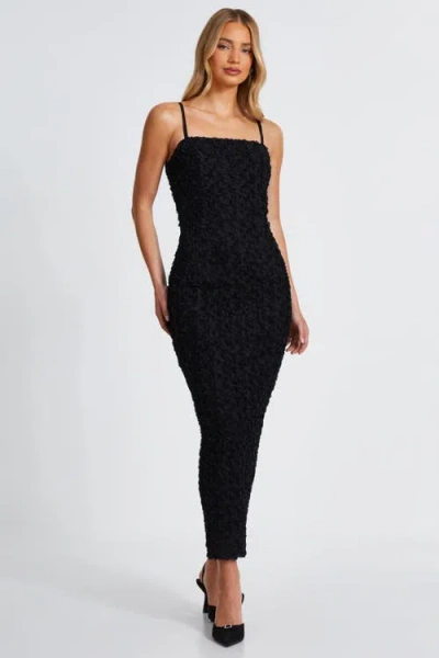 Quiz 3d Flower Square Neck Maxi Dress In Black