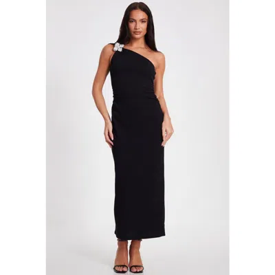 Quiz Asymmetric Scuba Crepe Maxi Dress With Embellished Detail In Black
