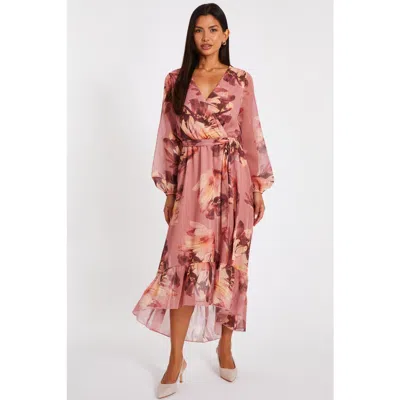 Quiz Balloon Sleeve Chiffon Tiered Maxi Dress In Pink