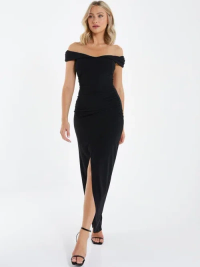 Quiz Women's Bardot High Slit Maxi Dress In Black