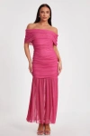 Quiz Bardot Mesh Maxi Dress In Hot Pink