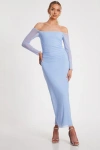 Quiz Bardot Mesh Maxi In Pale Blue