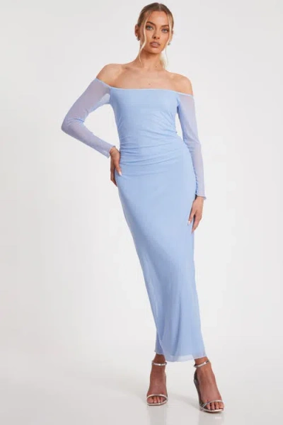 Quiz Bardot Mesh Maxi In Pale Blue