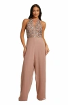 Quiz Beaded V Neck Chiffon Jumpsuit In Soft Pink