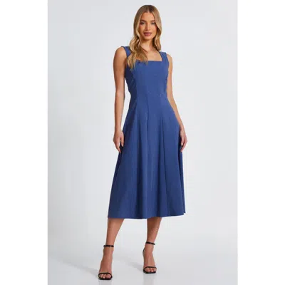 Quiz Bengaline Panel Detail Fit/flare Maxi In Dark Blue