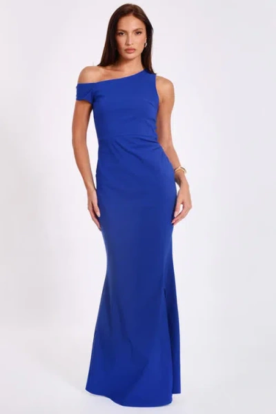 Quiz Bengaline Strap Off Shoulder Wrap Maxi Dress In Blue