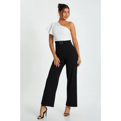 Quiz Black & White Scuba Crepe One Shoulder Jumpsuit