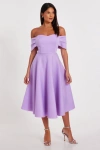 Quiz Bonded Scuba Bardot Skater Dress In Lilac