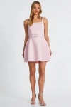 Quiz Bonded Scuba Pearl Buckle Mini Dress In Pale Pink