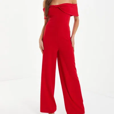 Quiz Bow Bardot Palazzo Jumpsuit In Red