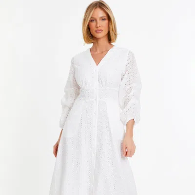 Quiz Broderie Button Down Midi Dress In White