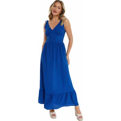 Quiz Bubble Crepe Tie Detail Maxi Dress In Blue