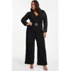 Quiz Plus Size Buckle Detail Chiffon Sleeve Palazzo Jumpsuit In Black