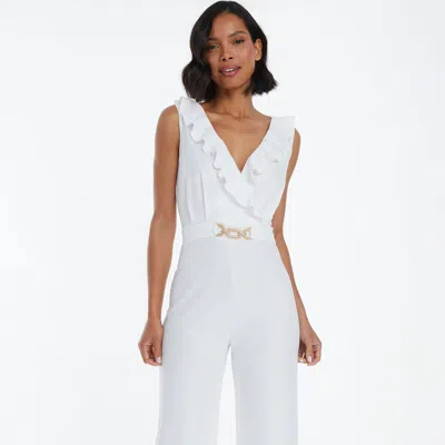 Quiz Buckle Frill Detail Palazzo Jumpsuit In White