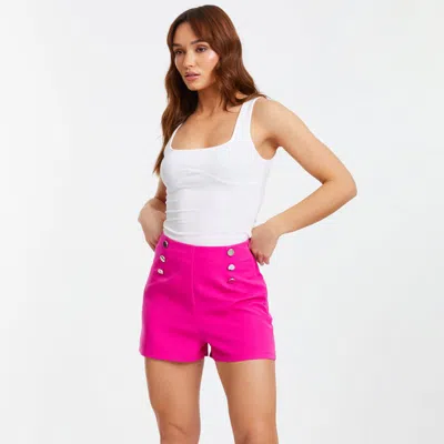 Quiz Button Detail Tailored Shorts In Pink