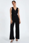 Quiz Button Front Scuba Crepe Jumpsuit With Open Back In Black