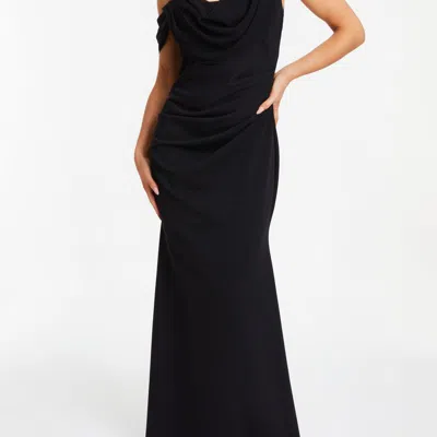 Quiz Chiffon & Scuba Crepe Cowl Neck Maxi Dress In Black