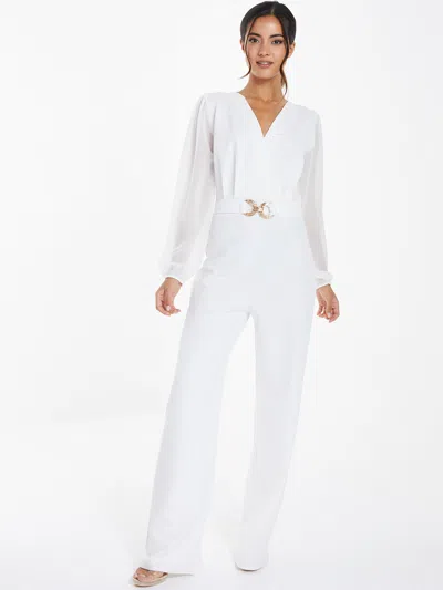 Quiz Chiffon Buckle Palazzo Jumpsuit - Women In White