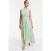 Quiz Chiffon Embellished Round Neck Evening Dress In Green
