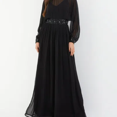 Quiz Chiffon Sequin Trim Evening Dress In Black