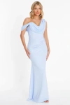 Quiz Chiffon With Scuba Crepe Cowl Neck Maxi Dress In Blue