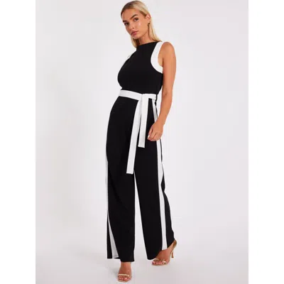Quiz Contrast Palazzo Jumpsuit In Black