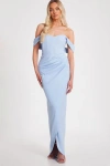 Quiz Corset Detail Scuba Crepe Maxi In Pale Blue