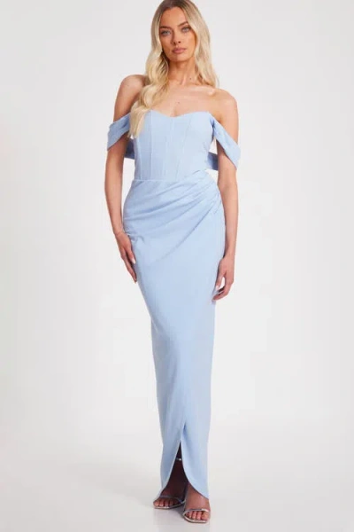 Quiz Corset Detail Scuba Crepe Maxi In Pale Blue
