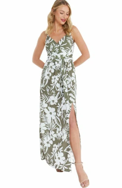Quiz Crepe Tropical Wrap Maxi Dress In Green