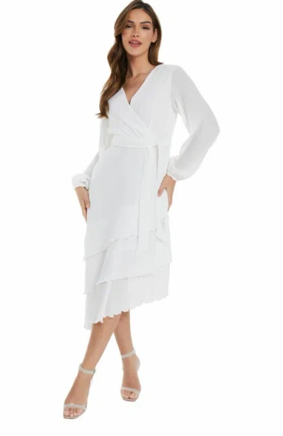 Quiz Crinkle Chiffon Asymmetric Wrap Dress In White