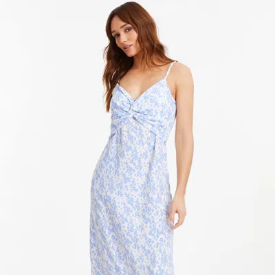 Quiz Crinkle Woven Ditsy Knot Front Midi Dress In Blue