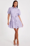 Quiz Diamante Detail Cotton Shirt Dress In Lilac
