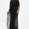 QUIZ EMBELLESHED MESH EVENING DRESS WITH DETACHABLE CAPE