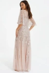 Quiz Embellished Sequin Evening Dress In Neutral
