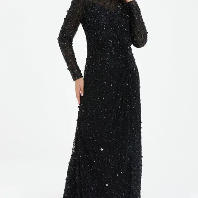 Quiz Embellished Twist Detail Evening Dress In Black