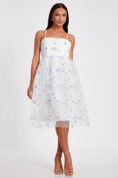 Quiz Embroidered Mesh Floral Midi Dress In White