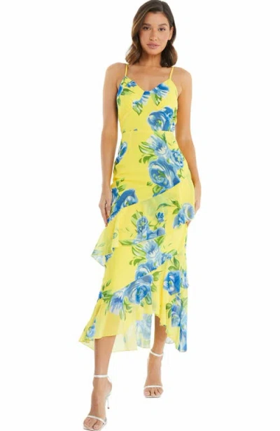 Quiz Floral Chiffon Frill Detail Maxi Dress In Yellow