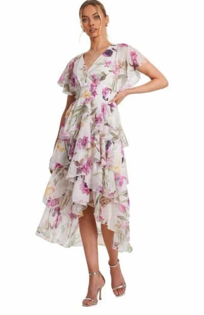 Quiz Floral Chiffon Tiered Maxi Dress In White