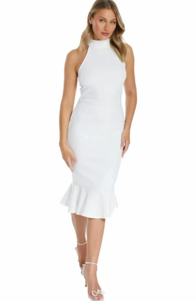 Quiz Floral High Neck Frill Midi Dress In White