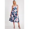 Quiz Floral Scuba Foam Square Neck Maxi Skater In Navy
