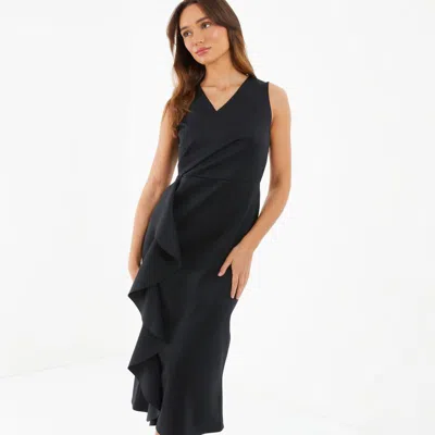 Quiz Frill Detail Wrap Maxi Dress In Black
