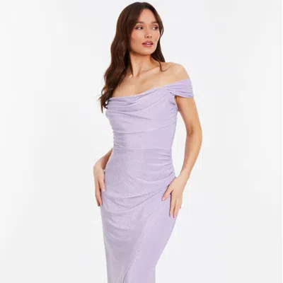 Quiz Glitter Brillo Bardot Maxi Dress In Purple