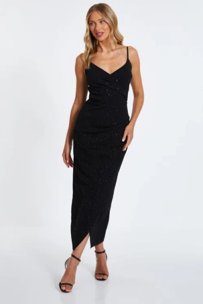 Quiz Glitter Liverpool Strappy Wrap Maxi Dress In Black