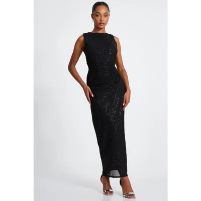 Quiz Glitter Sleeveless Midi Dress In Black